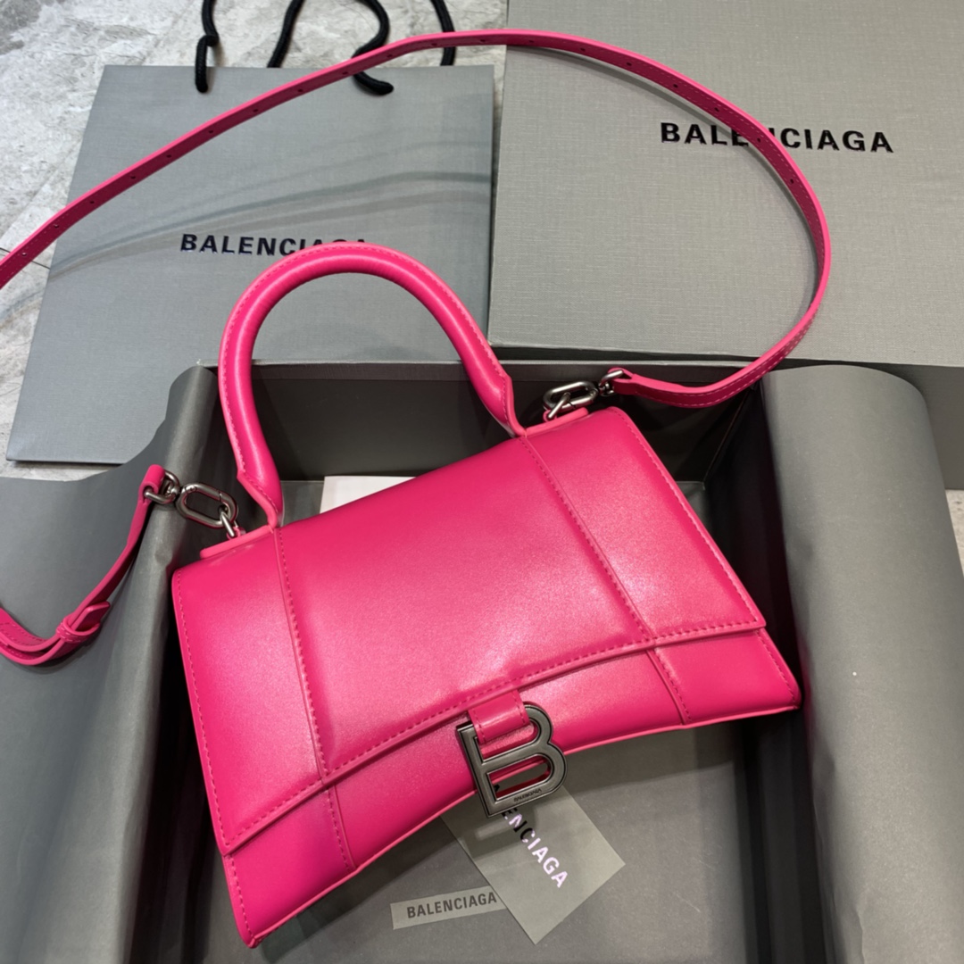 Balenciaga Hourglass Small Handbag Box Calfskin Shoulder Bag Red/Silver